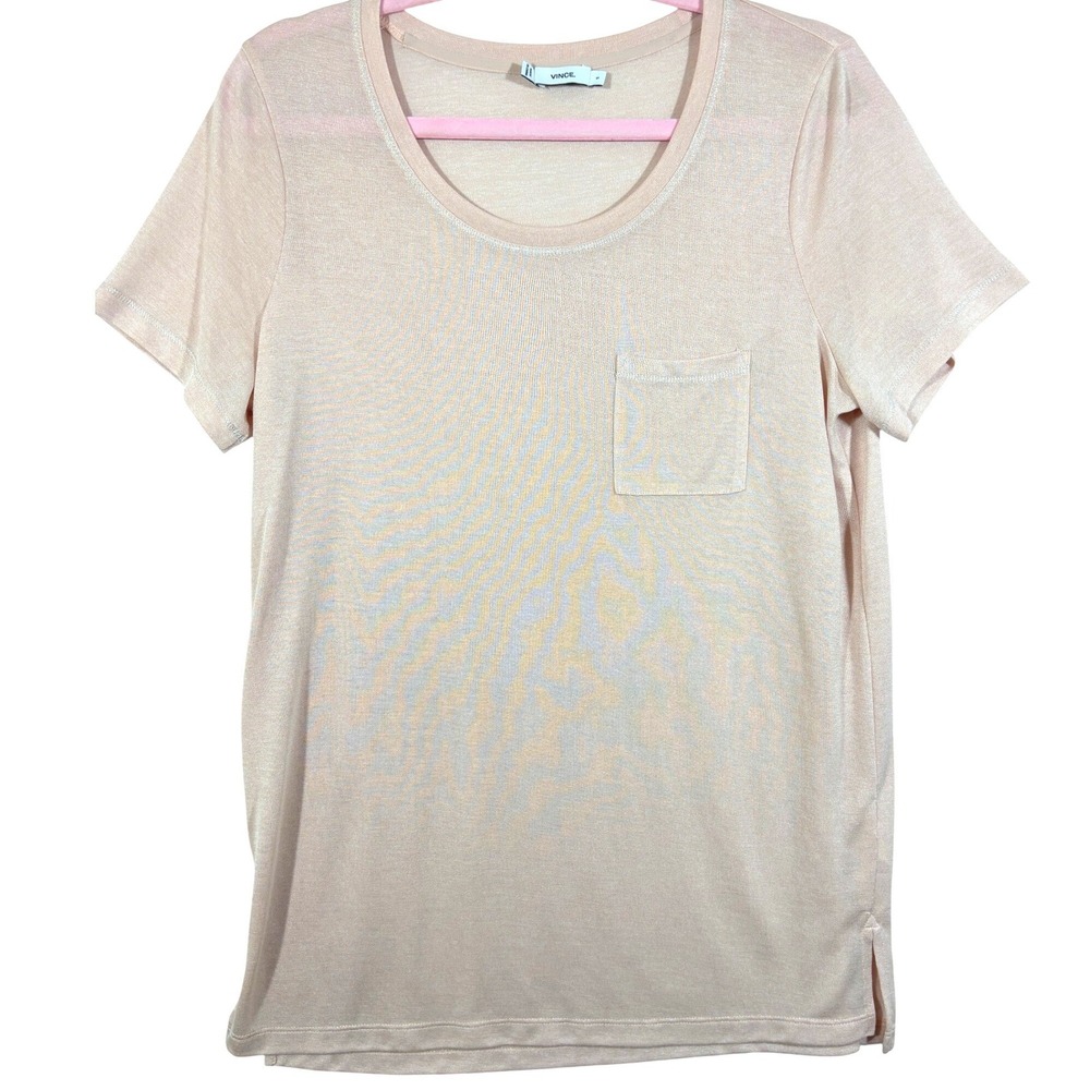 Vince Women Blush Pink Shimmer Pocket Tee Scoop Neck V306182369 Size S